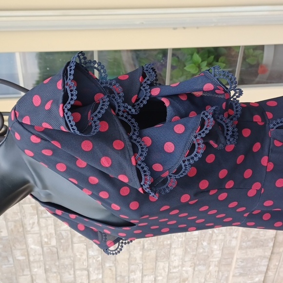 BB Dakota Dress 8 Black Red Polka Dot Lace V Ruffled, Pin Up Gothic Punk Cosplay - Picture 6 of 11